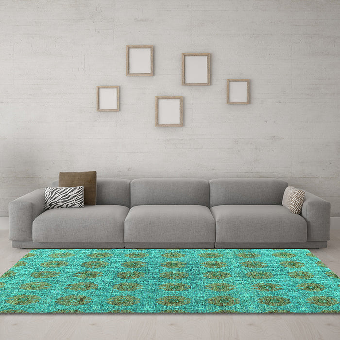 Machine Washable Abstract Turquoise Modern Area Rugs in a Living Room,, wshabs4872turq