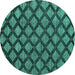 Round Machine Washable Abstract Turquoise Modern Area Rugs, wshabs4873turq