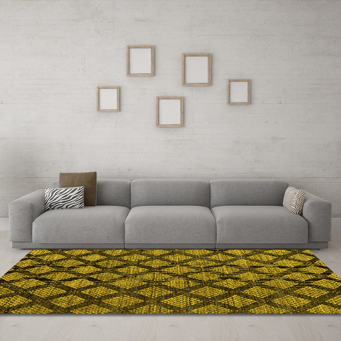 Machine Washable Abstract Yellow Modern Rug in a Living Room, wshabs4873yw
