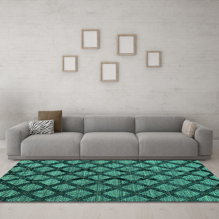 Machine Washable Abstract Turquoise Modern Area Rugs in a Living Room,, wshabs4873turq