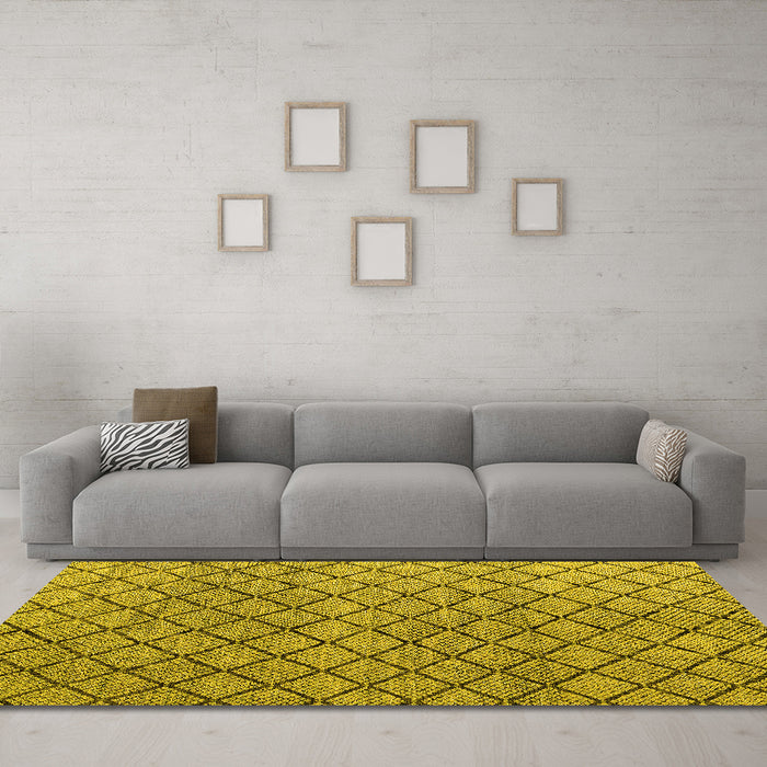 Machine Washable Abstract Yellow Modern Rug in a Living Room, wshabs4874yw
