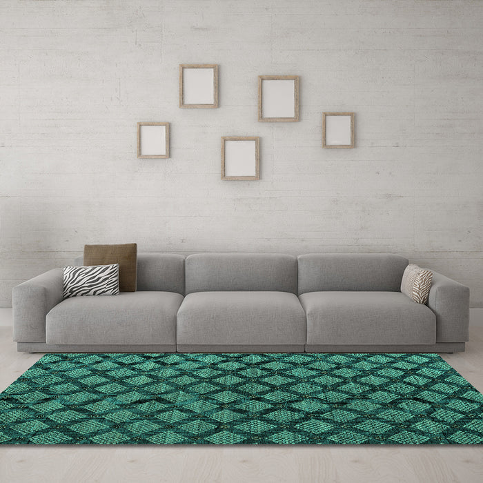 Machine Washable Abstract Turquoise Modern Area Rugs in a Living Room,, wshabs4876turq