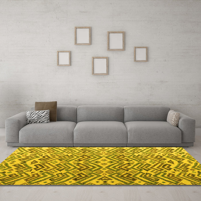 Machine Washable Abstract Yellow Modern Rug in a Living Room, wshabs4877yw
