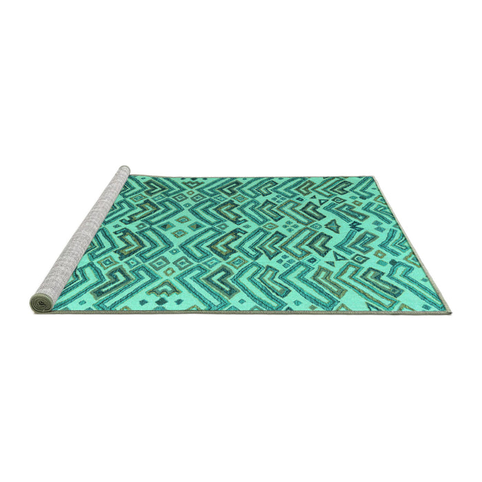 Sideview of Machine Washable Abstract Turquoise Modern Area Rugs, wshabs4877turq