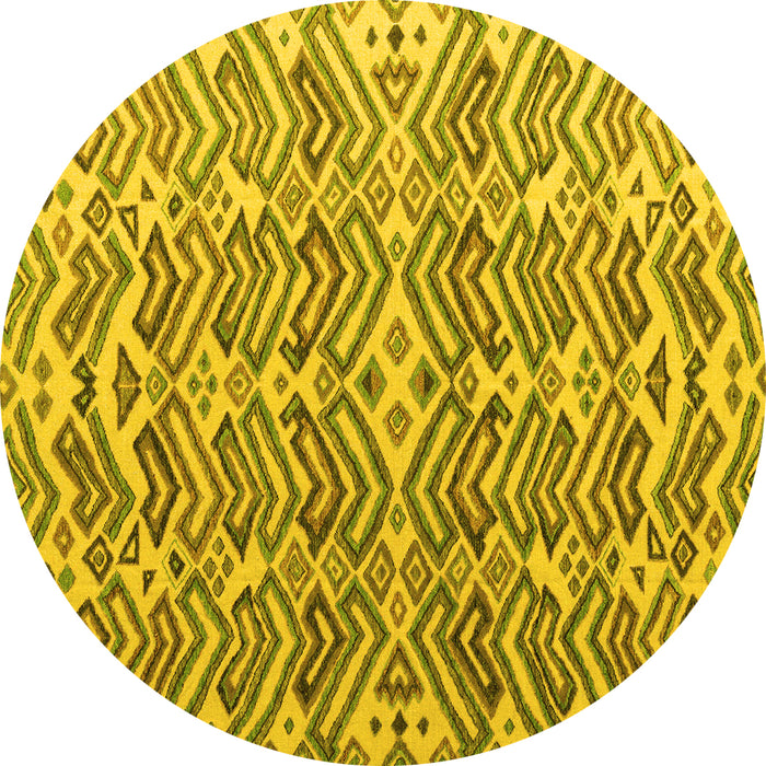 Round Machine Washable Abstract Yellow Modern Rug, wshabs4877yw