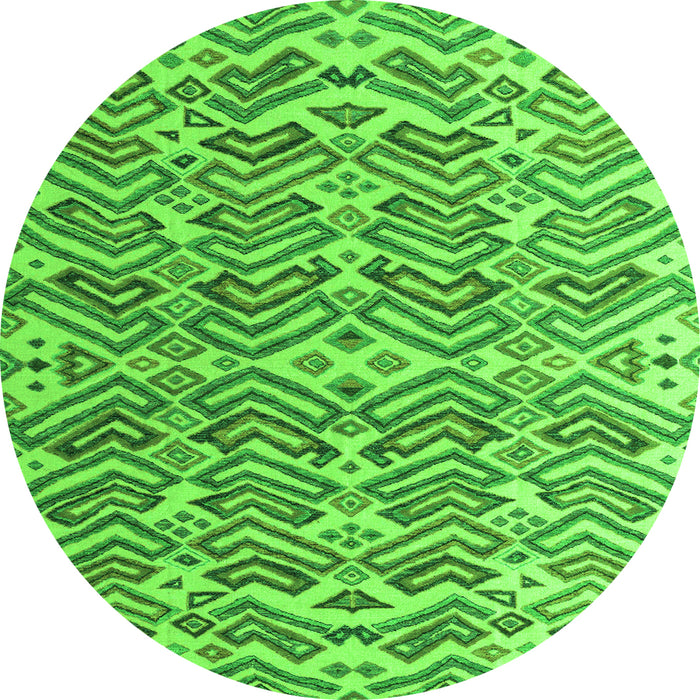 Round Machine Washable Abstract Green Modern Area Rugs, wshabs4877grn