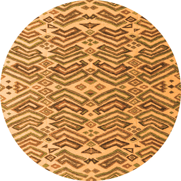 Round Machine Washable Abstract Orange Modern Area Rugs, wshabs4877org