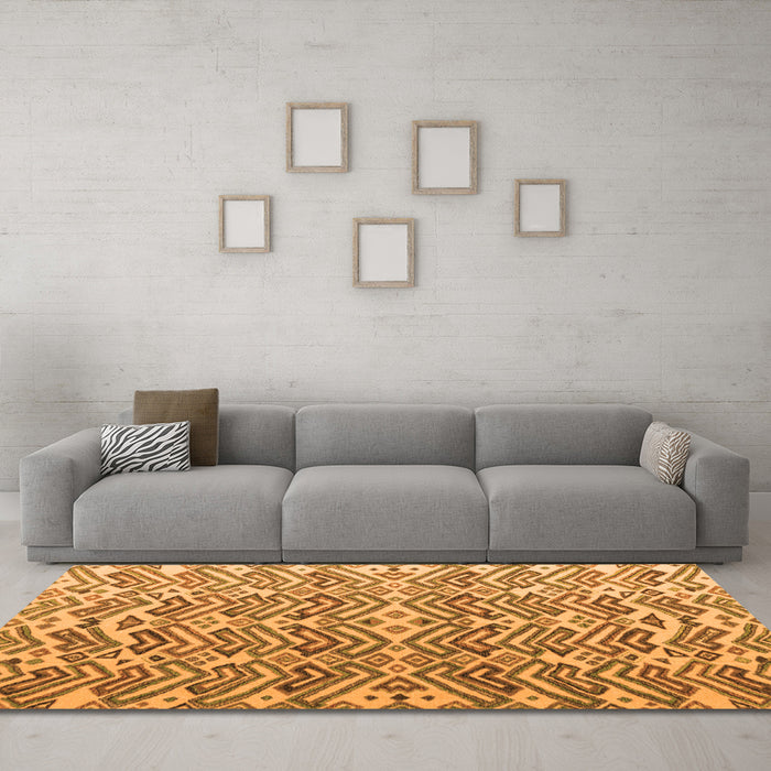 Machine Washable Abstract Orange Modern Area Rugs in a Living Room, wshabs4877org