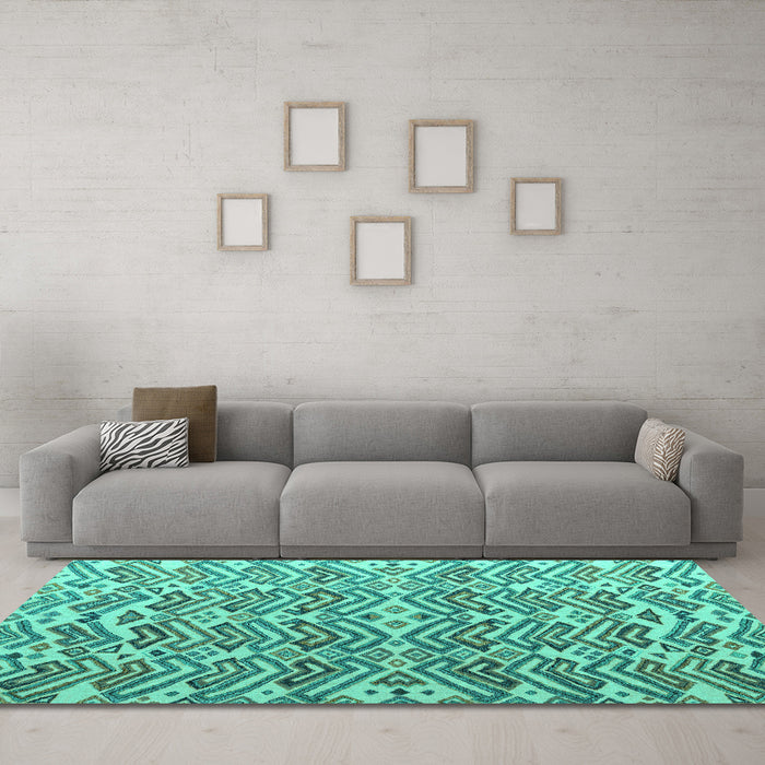 Machine Washable Abstract Turquoise Modern Area Rugs in a Living Room,, wshabs4877turq