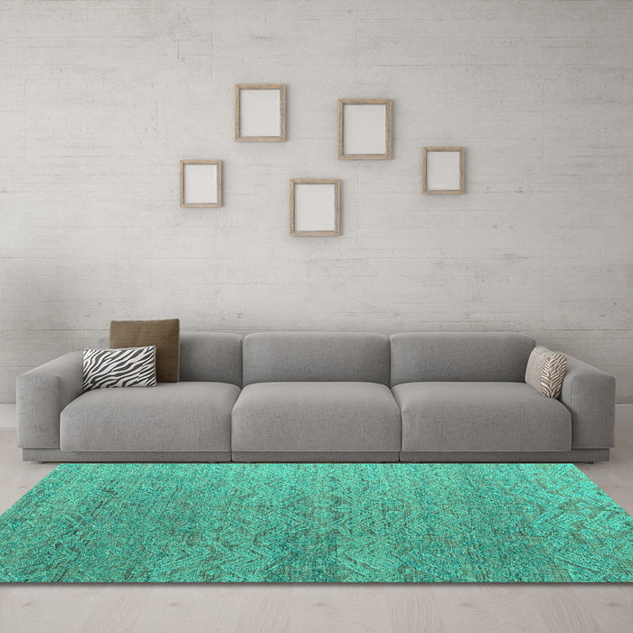 Machine Washable Abstract Turquoise Modern Area Rugs in a Living Room,, wshabs4878turq