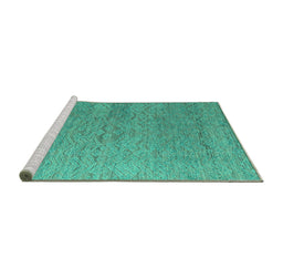 Sideview of Machine Washable Abstract Turquoise Modern Area Rugs, wshabs4878turq