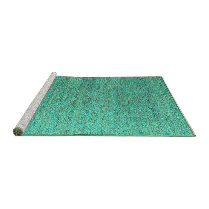Sideview of Machine Washable Abstract Turquoise Modern Area Rugs, wshabs4878turq
