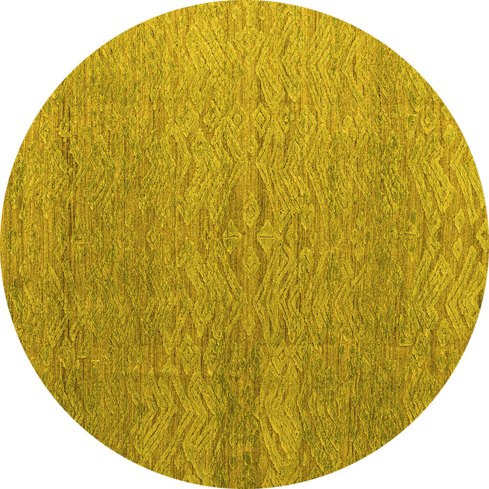 Round Machine Washable Abstract Yellow Modern Rug, wshabs4878yw