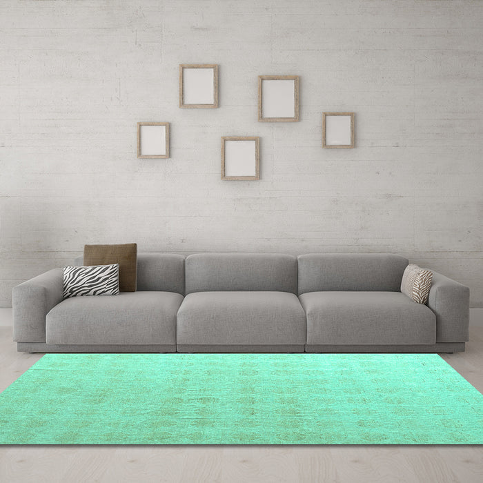 Machine Washable Abstract Turquoise Modern Area Rugs in a Living Room,, wshabs4879turq