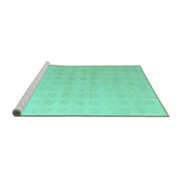 Sideview of Machine Washable Abstract Turquoise Modern Area Rugs, wshabs4879turq