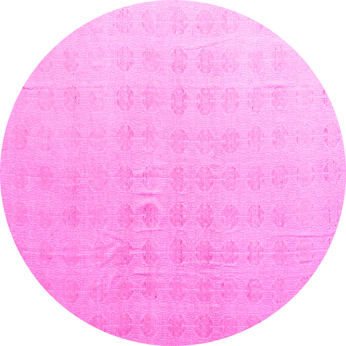 Round Machine Washable Abstract Pink Modern Rug, wshabs4879pnk