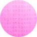 Round Machine Washable Abstract Pink Modern Rug, wshabs4879pnk