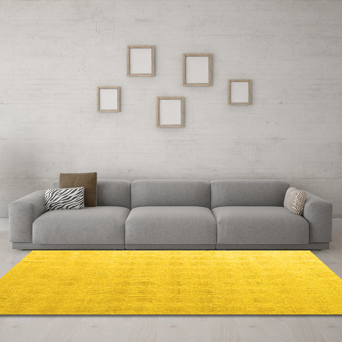 Machine Washable Abstract Yellow Modern Rug in a Living Room, wshabs4879yw