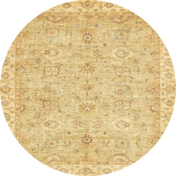 Round Machine Washable Abstract Yellow Rug, wshabs487