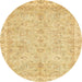 Round Machine Washable Abstract Yellow Rug, wshabs487