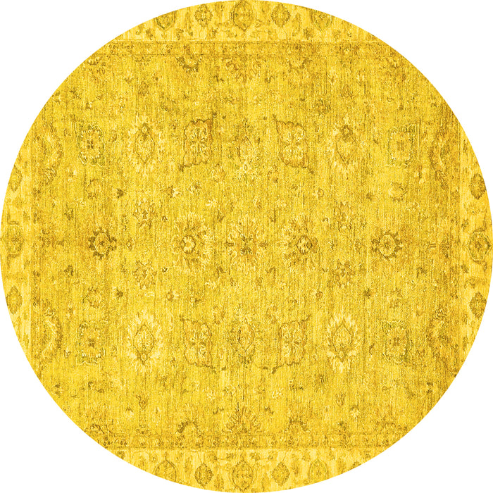 Round Abstract Yellow Modern Rug, abs487yw