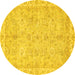 Round Abstract Yellow Modern Rug, abs487yw