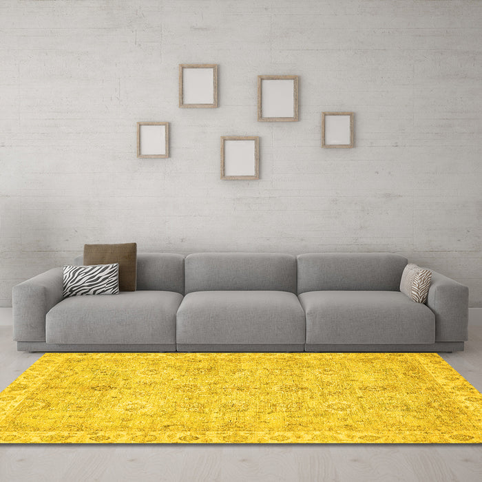 Machine Washable Abstract Yellow Modern Rug in a Living Room, wshabs487yw