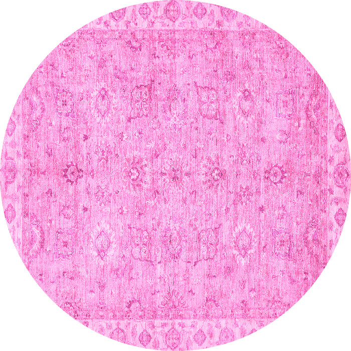 Round Machine Washable Abstract Pink Modern Rug, wshabs487pnk