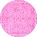 Round Machine Washable Abstract Pink Modern Rug, wshabs487pnk