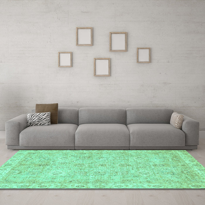 Machine Washable Abstract Turquoise Modern Area Rugs in a Living Room,, wshabs487turq
