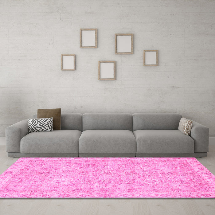 Machine Washable Abstract Pink Modern Rug in a Living Room, wshabs487pnk