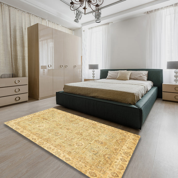 Abstract Yellow Modern Rug in a Bedroom, abs487