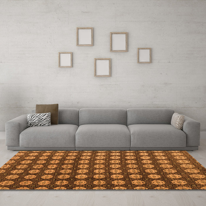 Machine Washable Abstract Orange Modern Area Rugs in a Living Room, wshabs4880org