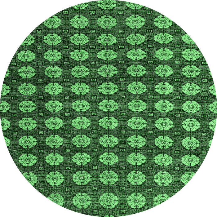 Round Machine Washable Abstract Emerald Green Modern Area Rugs, wshabs4880emgrn