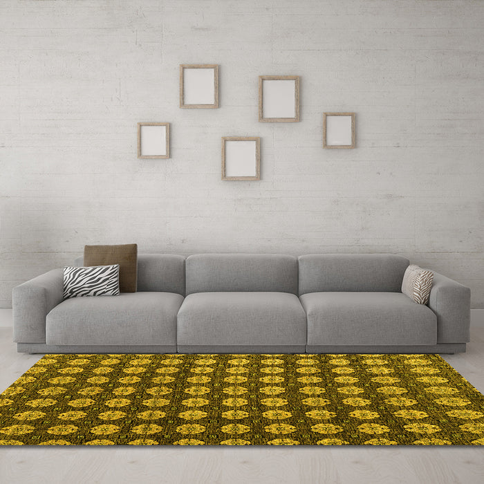 Machine Washable Abstract Yellow Modern Rug in a Living Room, wshabs4880yw