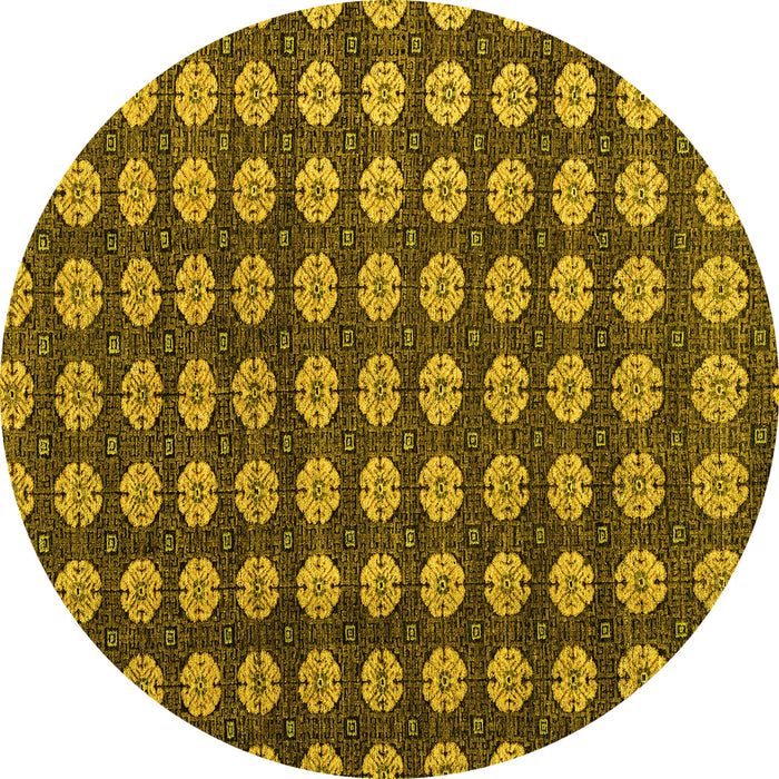 Round Abstract Yellow Modern Rug, abs4880yw