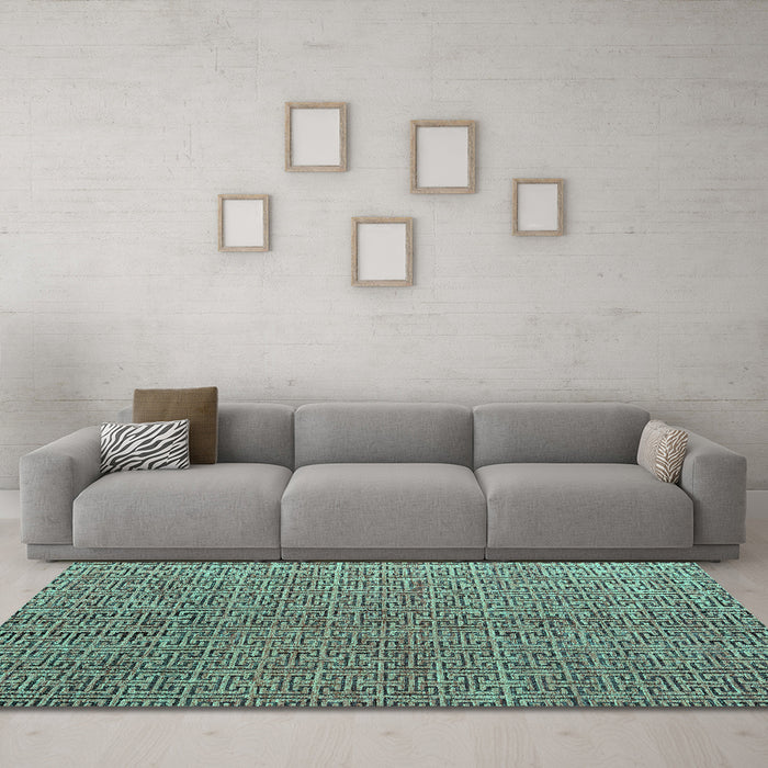 Machine Washable Abstract Turquoise Modern Area Rugs in a Living Room,, wshabs4881turq