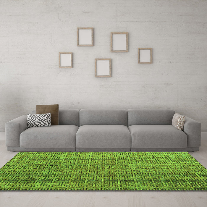 Machine Washable Abstract Green Modern Area Rugs in a Living Room,, wshabs4881grn