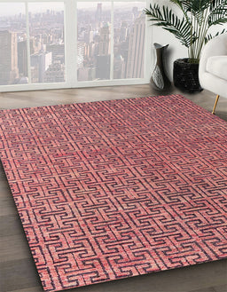 Abstract Brown Red Modern Rug in Family Room, abs4881