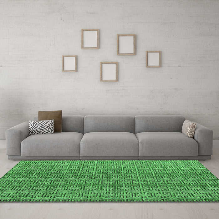 Machine Washable Abstract Emerald Green Modern Area Rugs in a Living Room,, wshabs4881emgrn