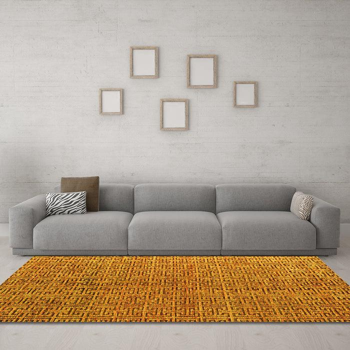 Machine Washable Abstract Yellow Modern Rug in a Living Room, wshabs4881yw