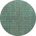 Round Machine Washable Abstract Turquoise Modern Area Rugs, wshabs4881turq