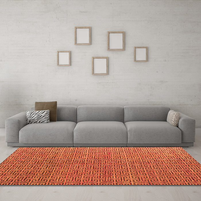 Machine Washable Abstract Orange Modern Area Rugs in a Living Room, wshabs4881org
