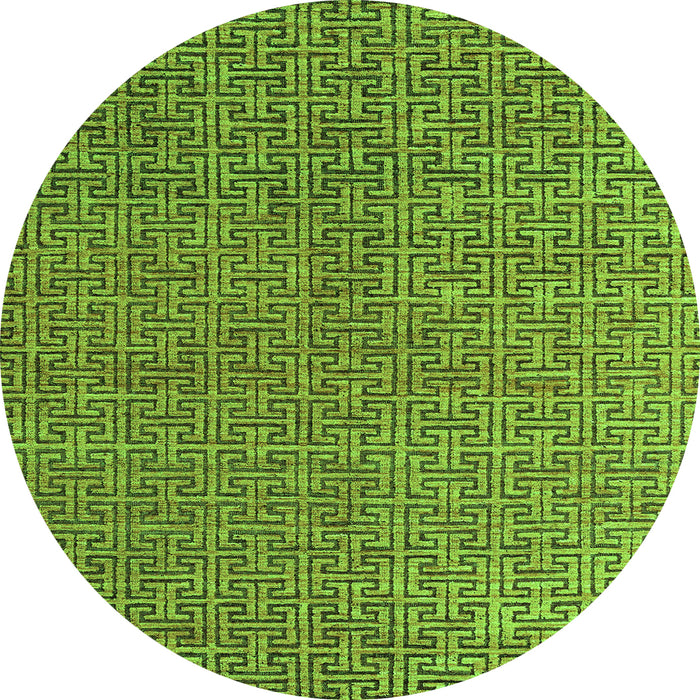 Round Machine Washable Abstract Green Modern Area Rugs, wshabs4881grn