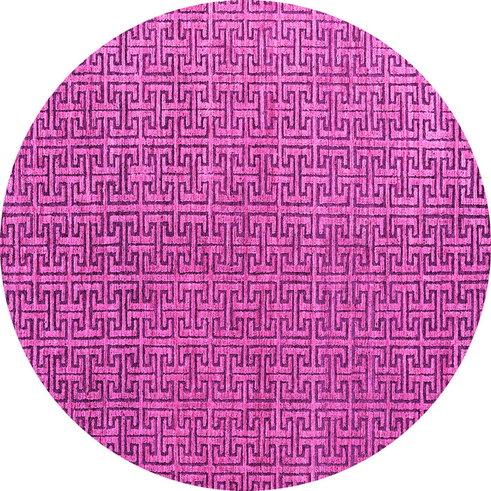 Round Machine Washable Abstract Pink Modern Rug, wshabs4881pnk