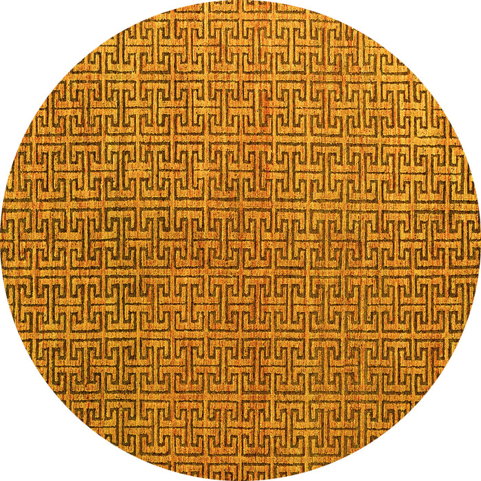 Round Machine Washable Abstract Yellow Modern Rug, wshabs4881yw