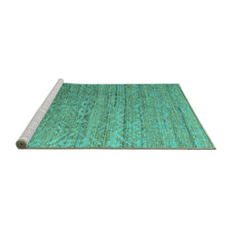 Sideview of Machine Washable Abstract Turquoise Modern Area Rugs, wshabs4882turq