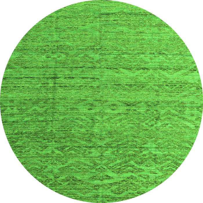 Round Machine Washable Abstract Green Modern Area Rugs, wshabs4882grn