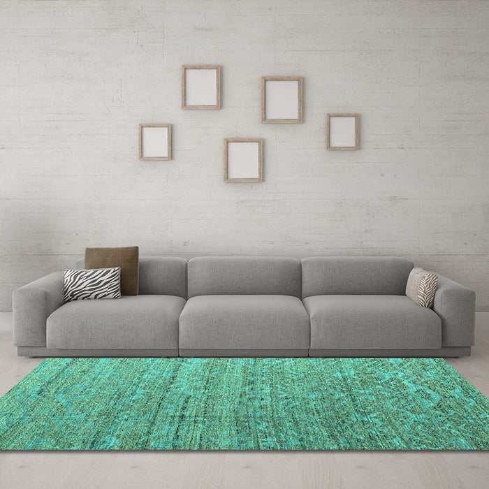 Machine Washable Abstract Turquoise Modern Area Rugs in a Living Room,, wshabs4882turq