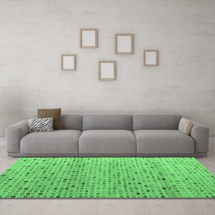 Machine Washable Abstract Emerald Green Modern Area Rugs in a Living Room,, wshabs4883emgrn